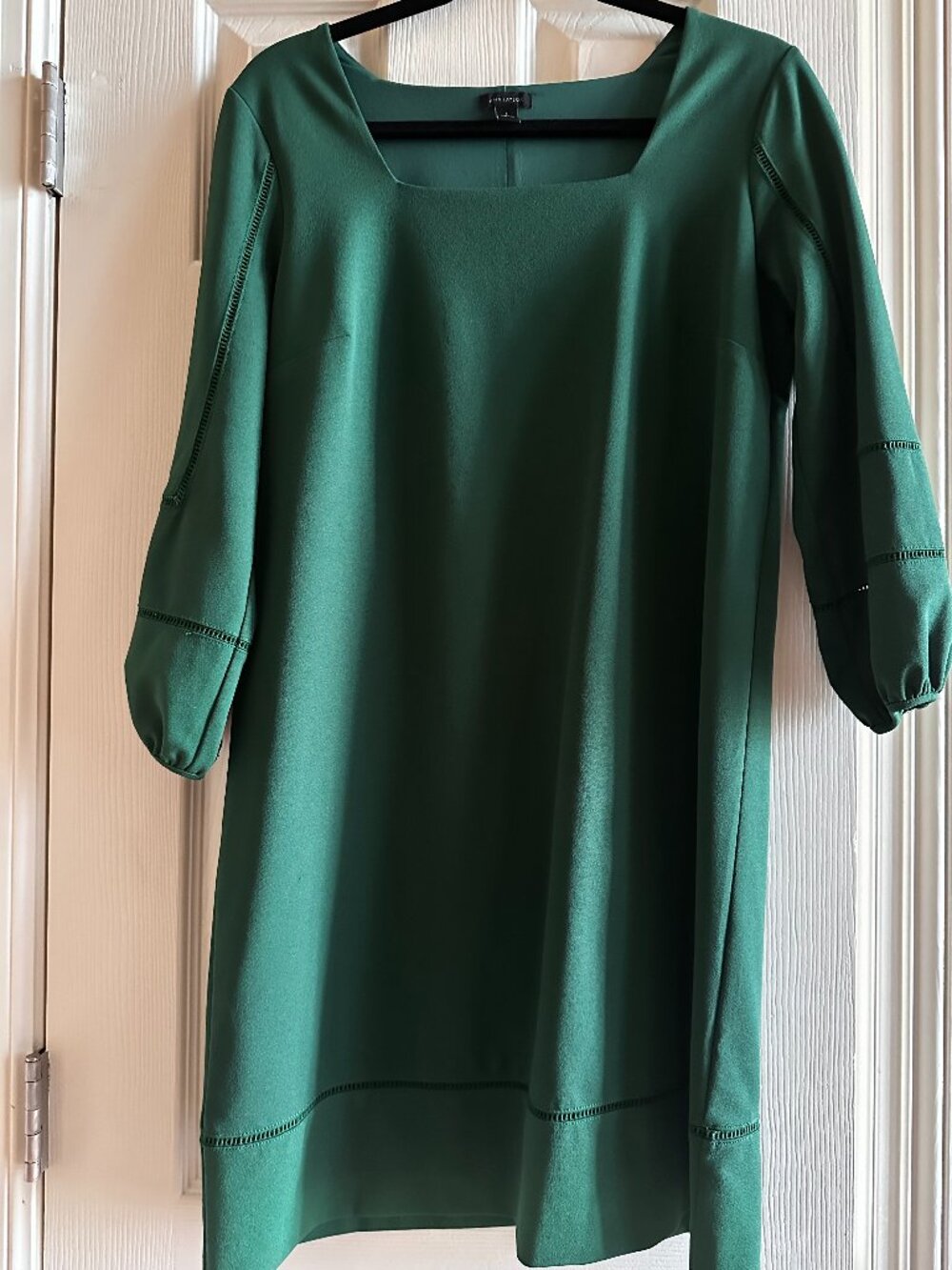 Ann Taylor Green Sheath Dress Women’s Size M Emerald Square Neck 3/4 Sleeve Care